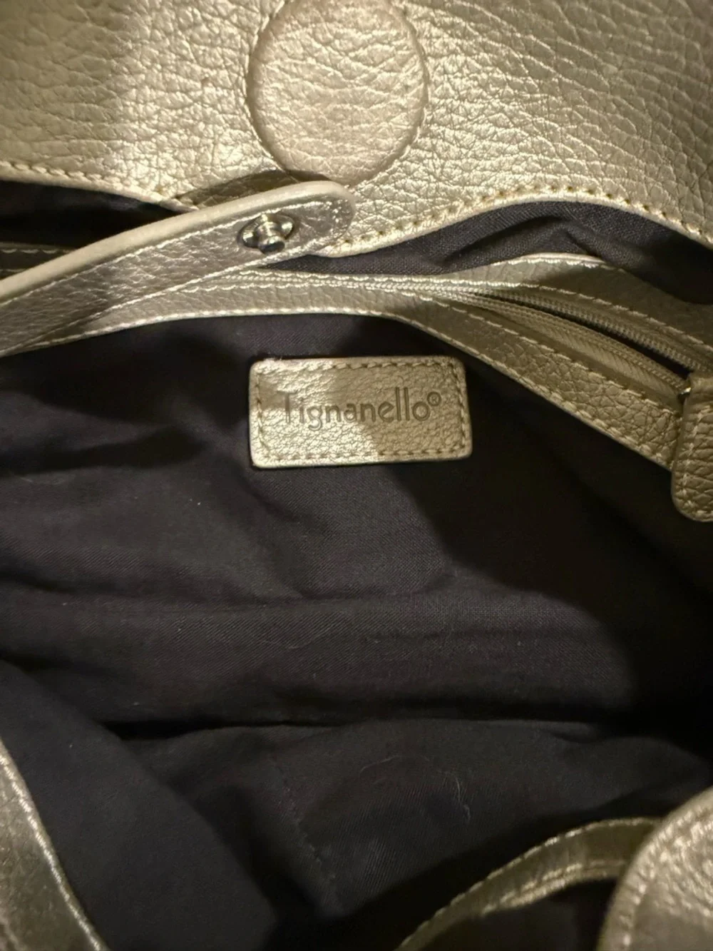 Tignanello 100% Leather Pewter Metallic Double-Handle Bag - Immaculate Interior - Picture 2 of 4